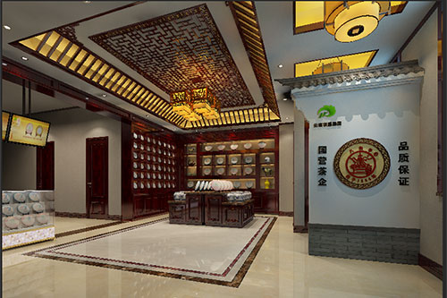 柳河古朴典雅的中式茶叶店大堂设计效果图